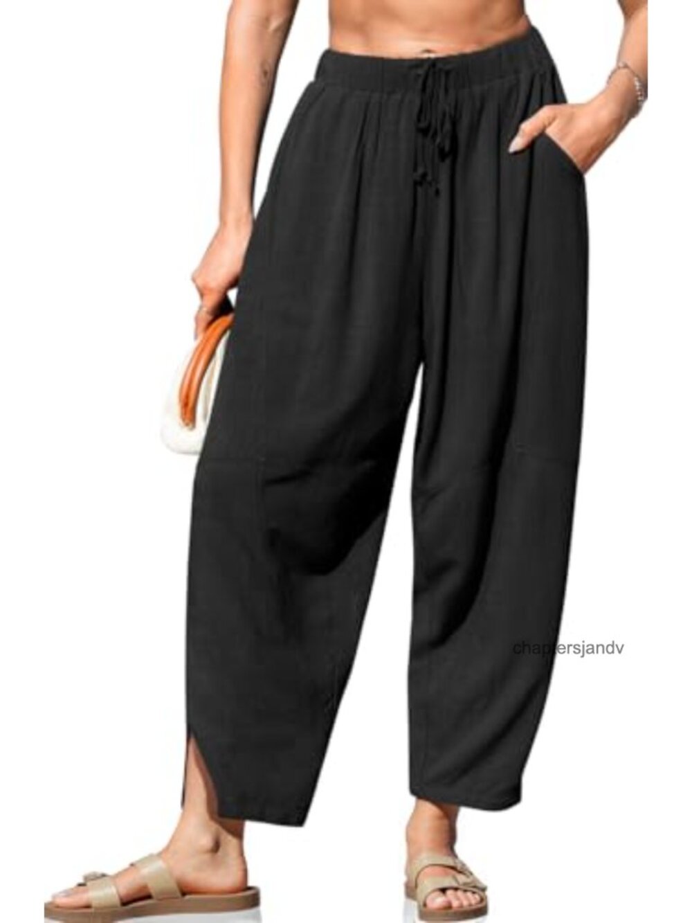 Linen Harem Pants with Pockets Wide Leg High Rise Casual
